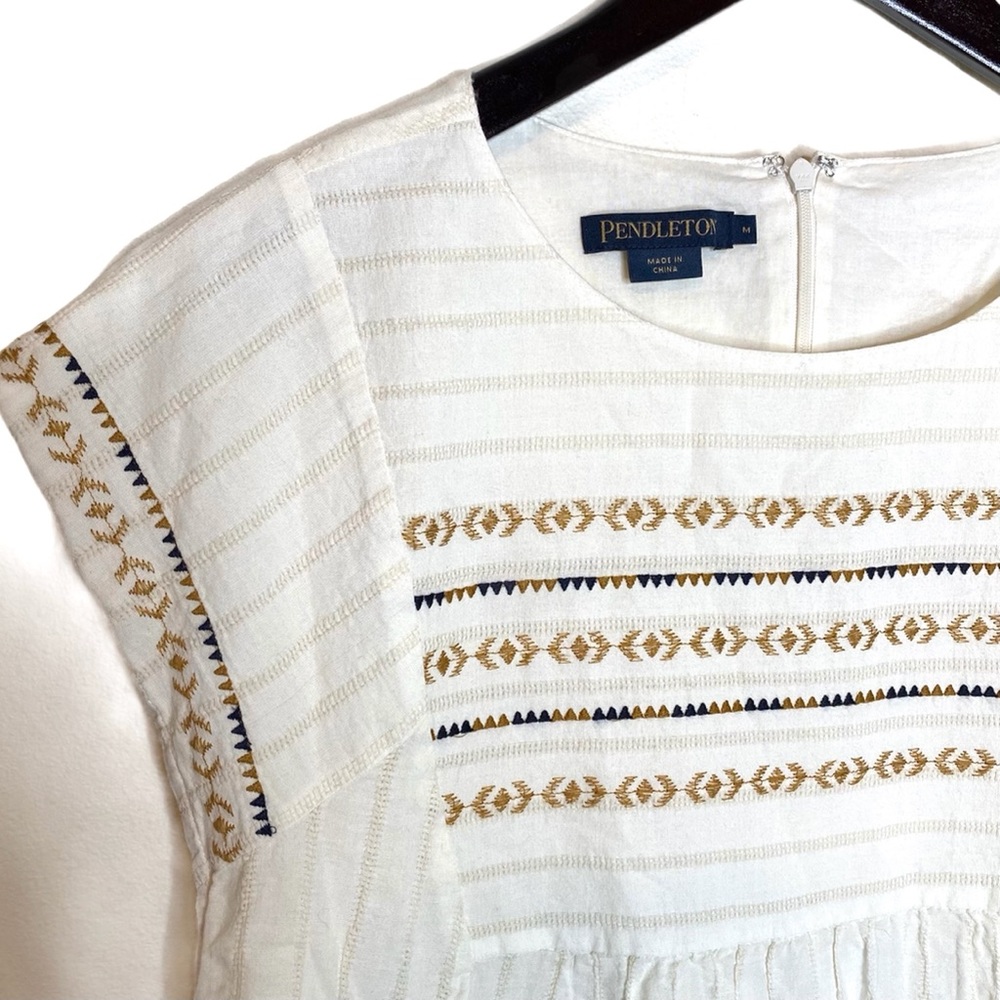Pendleton White Geometric Embroidered Mini Dress